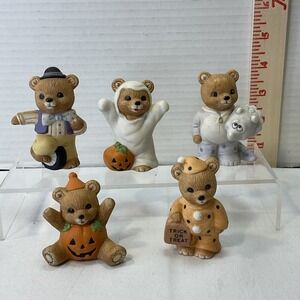 Vintage HOMCO Ceramic Halloween Trick Or Treating Teddy Bears 5 figurines